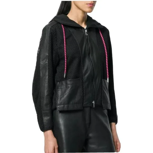 Veste Diesel Noire Style Biker - Capuche, Garniture Cuir - Taille S - Neuf Avec étiquette